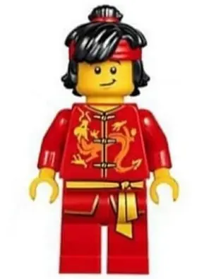 HOL135:  Dragon Dance Performer, Top Knot and Headband, Scared / Lopsided Smile