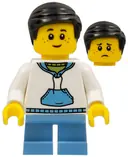 Minifigurka: HOL146:  Child - Boy, White Hoodie with Medium Blue Pocket, Medium Blue Short Legs, Black Hair, Freckles