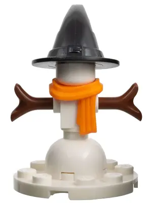 HOL161:  Snowman - Black Wizard / Witch hat, Orange Scarf