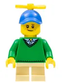 Minifigurka: HOL163:  Boy - Freckles, Green Sweater, Tan Short Legs, Blue Cap with Tiny Yellow Propeller