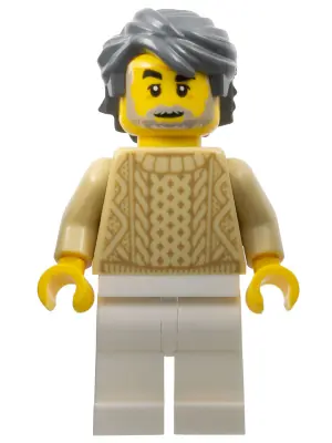 HOL166:  Snowmobile Driver - Male, Tan Knit Sweater, White Legs, Dark Bluish Gray Hair