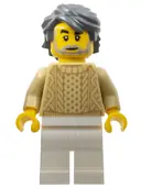 Minifigurka: HOL166:  Snowmobile Driver - Male, Tan Knit Sweater, White Legs, Dark Bluish Gray Hair