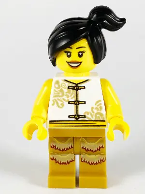 HOL176:  Woman, Lion Dance, White Shirt, Gold Legs with Fringe