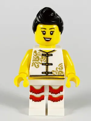 HOL177:  Woman, Lion Dance, White Shirt, White Legs with Red Fringe