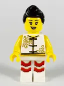 Minifigurka: HOL177:  Woman, Lion Dance, White Shirt, White Legs with Red Fringe