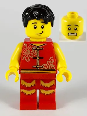 HOL178:  Man, Lion Dance, Red Shirt, Red Legs with Gold Fringe