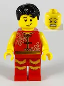 Minifigurka: HOL178:  Man, Lion Dance, Red Shirt, Red Legs with Gold Fringe