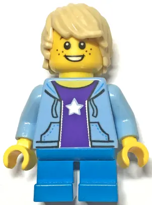 HOL182:  Birthday Boy, Tan Hair, Bright Light Blue Hooded Sweatshirt, Dark Azure Short Legs