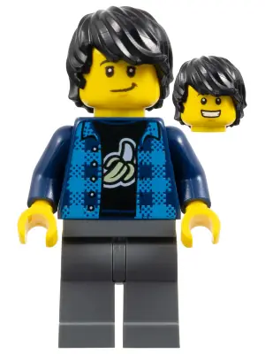 HOL190:  Man, Black Hair, Dark Azure Plaid Vest, Dark Blue Banana Shirt, Dark Bluish Gray Legs