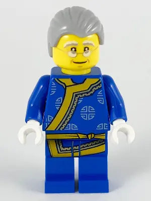 HOL195:  Shadow Puppeteer, Light Bluish Gray Hair, Glasses, Blue Changshan with Yellow Hem and Sash, Silver Circles Pattern