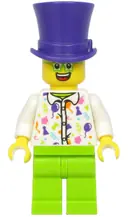 Minifigurka: HOL197:  Birthday Party Guest, Dark Purple Top Hat, Green Glasses, White Shirt, Lime Legs