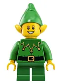 Minifigurka: HOL204:  Elf - Green Scalloped Collar with Bells, Freckles, Open Mouth Smile with Teeth
