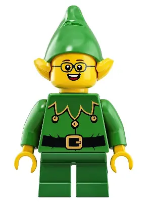HOL205:  Elf - Green Scalloped Collar with Bells, Glasses
