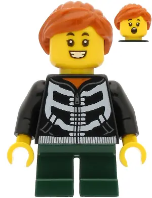 HOL207:  Girl - Black Hoodie with Skeleton Torso, Dark Green Short Legs, Dark Orange Hair
