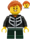 Minifigurka: HOL207:  Girl - Black Hoodie with Skeleton Torso, Dark Green Short Legs, Dark Orange Hair