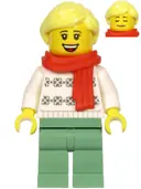 Minifigurka: HOL216:  Woman, White Turtleneck Sweater, Sand Green Legs, Bright Light Yellow Hair, Red Scarf