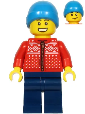 HOL217:  Man, Red Winter Jacket, Dark Blue Legs, Dark Azure Beanie