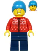 Minifigurka: HOL217:  Man, Red Winter Jacket, Dark Blue Legs, Dark Azure Beanie
