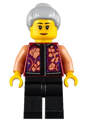 HOL220:  Grandmother, Floral Shirt, Black Legs, Light Bluish Gray Hair, Glasses