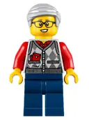 Minifigurka: HOL221:  Grandfather, Argyle Cardigan over Red Shirt, Dark Blue Legs, Light Bluish Gray Hair