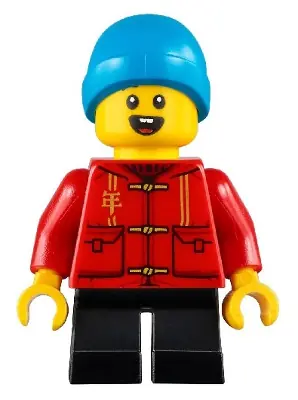 HOL223:  Child - Boy, Red Tang Jacket with Hood, Black Short Legs, Dark Azure Beanie