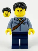 Minifigurka: HOL226:  Man, Sand Blue Jacket and Reddish Brown Satchel, Dark Blue Legs, Black Hair