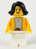 Minifigurka: HOL227:  Woman - Bright Light Orange Jacket over Light Bluish Gray Shirt, White Legs, Black Mid-Length Hair