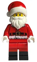 Minifigurka: HOL246A:  Santa - Fur Lined Jacket with Candy Cane on Back, Red Legs with Black Boots, Santa Hat with Printed Red Top