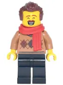 Minifigurka: HOL254:  Dad - Medium Nougat Argyle Sweater, Red Scarf, Black Legs, Reddish Brown Hair