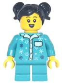 Minifigurka: HOL256:  Girl - Dark Turquoise Pajamas, Dark Turquoise Short Legs, Black Pigtails