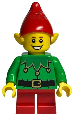HOL257:  Elf - Green Scalloped Collar with Bells, Red Hat