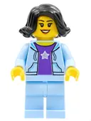 Minifigurka: HOL261:  Woman, Black Hair, Bright Light Blue Jacket, Dark Purple Star Shirt, Bright Light Blue Legs