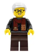 Minifigurka: HOL264:  Grandfather, Black Shirt with Dark Red Scarf, Dark Brown Legs, Light Bluish Gray Hair
