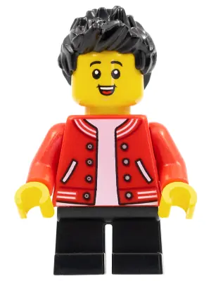 HOL265:  Child - Boy, Red Letterman Jacket, Black Short Legs, Black Spiked Hair