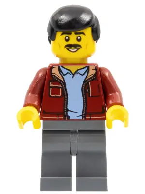 HOL271:  Man, Dark Red Jacket with Bright Light Blue Shirt, Dark Bluish Gray Legs, Black Male Hair, Moustache