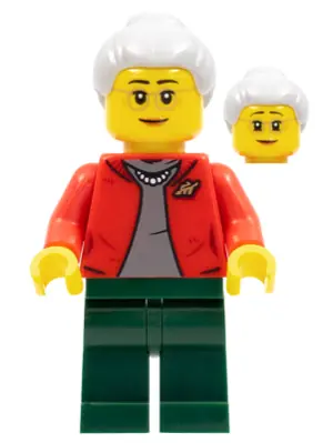 HOL273:  Grandmother, Red Jacket, Dark Bluish Gray Shirt, Dark Green Legs, Light Bluish Gray Hair, Glasses