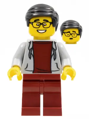 HOL274:  Man, Black Hair, Glasses, Light Bluish Gray Hoodie, Dark Red Shirt and Legs