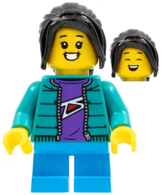 HOL276:  Child - Girl, Dark Turquoise Jacket over Dark Purple Shirt, Dark Azure Short Legs, Black Ponytail