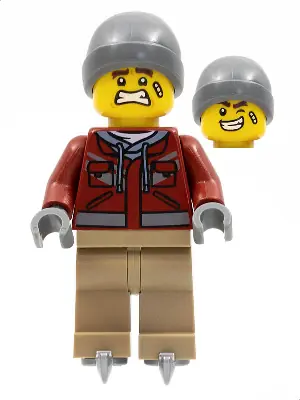 HOL281:  Man, Dark Red Jacket, Dark Tan Legs, Dark Bluish Gray Beanie, Ice Skates