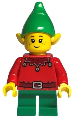 HOL294:  Elf - Dark Red Scalloped Collar with Bells, Bright Green Hat