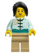 Minifigurka: HOL306:  Lunar New Year Parade Participant - Female, Light Aqua Tang Jacket, Tan Legs, Black Hair