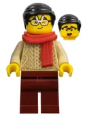 Minifigurka: HOL309:  Lunar New Year Parade Spectator - Male, Red Scarf, Tan Sweater, Dark Red Legs, Black Hair, Rabbit Glasses