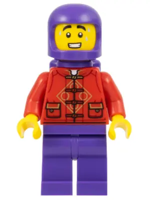 HOL319:  Lunar New Year Parade Participant - Male, Red Tang Shirt, Dark Purple Legs, Space Helmet, and Air Tanks