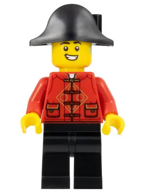 HOL321:  Lunar New Year Parade Participant - Male, Red Tang Shirt, Black Legs, Pirate Bicorne Hat