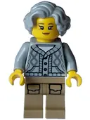 Minifigurka: HOL326:  Lodge Owner - Female, Light Bluish Gray Knit Cable Cardigan Sweater, Dark Tan Legs with Pockets, Wavy Hair
