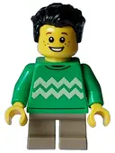 Minifigurka: HOL332:  Child - Boy, Bright Green Sweater with Bright Light Yellow Zigzag Lines, Dark Tan Short Legs, Black Tousled Hair, Freckles