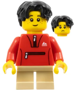 HOL342:  Child - Boy, Red Tracksuit Jacket, Tan Short Legs, Black Hair
