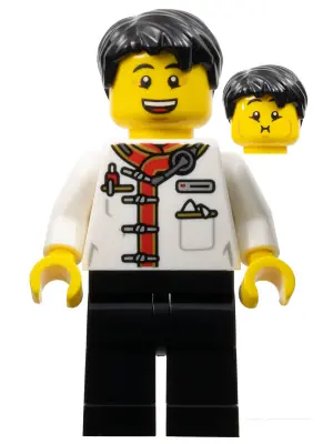 HOL345:  Waiter - Male, White Uniform Jacket, Black Legs, Black Hair