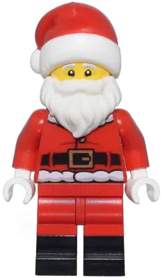 HOL362:  Santa - Fur Lined Jacket with 2 Dark Red Creases on Back, Red Legs with Black Boots, Santa Hat with Molded Red Top