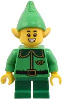 Minifigurka: HOL363:  Elf - Bright Green Coat with Dark Green Collar and Gold Horn, Open Mouth Smile